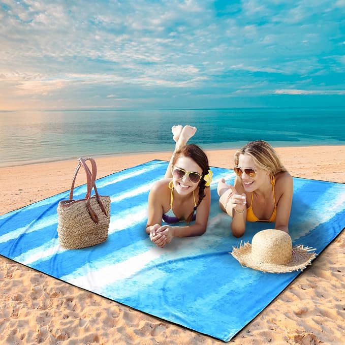 WIWIGO Beach Blanket Waterproof Sandproof Beach Mat 79" X 83"/10'x9'for 2-8 Adults Quick Drying Outdoor Picnic Mat Beach Accessories for Travel, Camping, Hiking - Image 5
