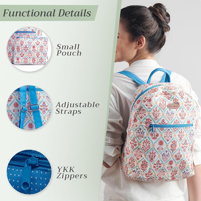 Maison d' Hermine Backpack for Women Men Cotton Shoulder Multipurpose Rucksack with Small Pouch Lightweight Multi Pocket Bag for Travel Work Beach Perfect for Spring Summer (Albane) - Image 4
