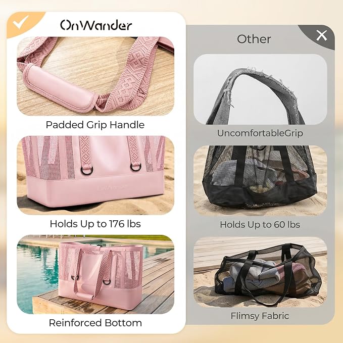 Large Mesh Beach Bag, Waterproof Bottom Tote, Structured Design Waterproof Pocket, Sandproof Pool Bag for Cruise Gym - Image 5