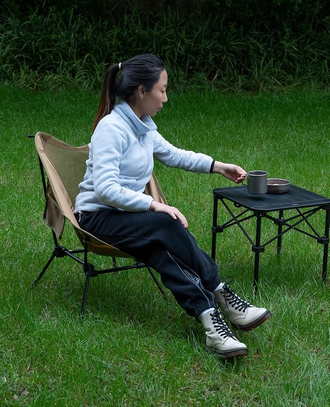 iClimb Ultralight Compact Camping Folding Beach Chair with Anti-Sinking Large Feet and Back Support Webbing (Brown- Square Frame) - Image 6
