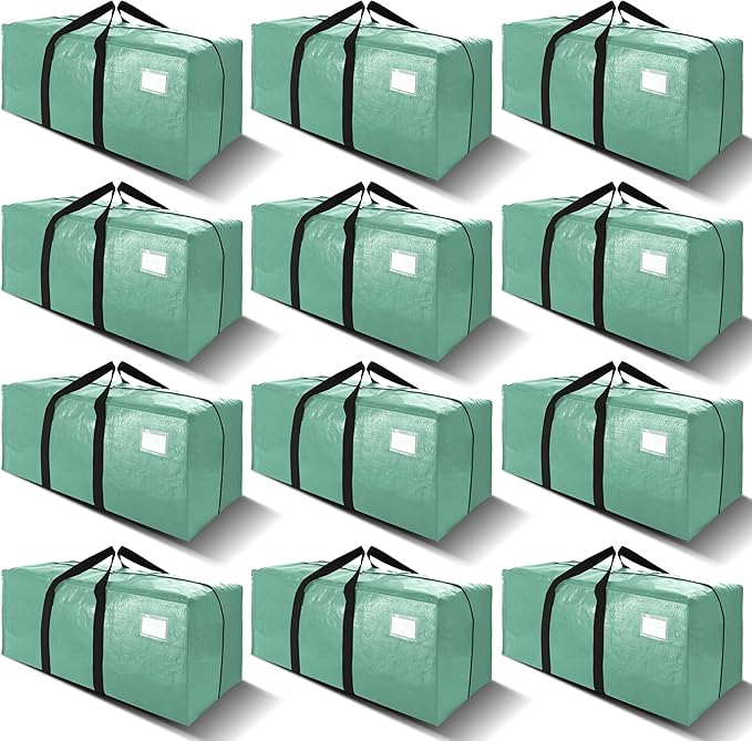 VELVETSURE 12 Pack Heavy Duty Large Moving Bags W/Backpack Straps - Strong Handles & Zippers, Storage Totes For Space Saving, Fold Flat, Alternative to Moving Box and Storage Bin, Teal by VELVETSURE