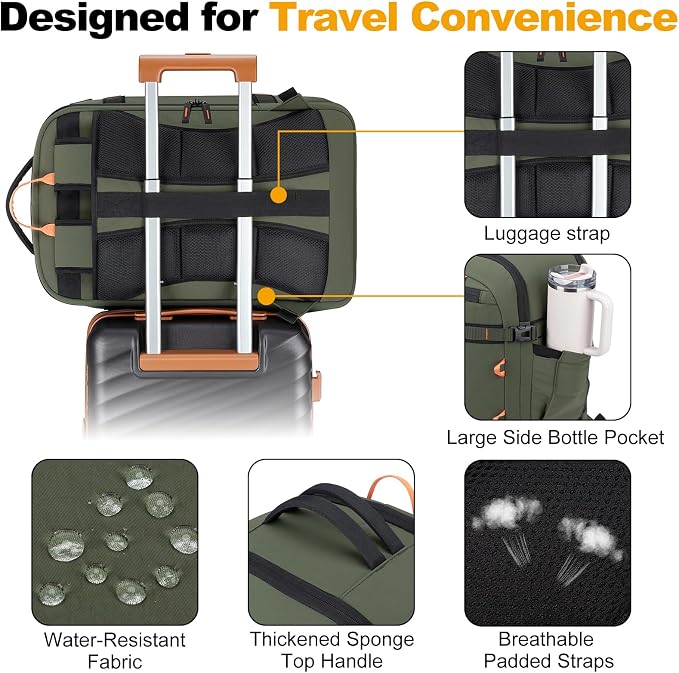 40L Travel Backpack 17.3" Laptop Carry On Duffel Flight Approved | TSA Approved, Wet & Dry Compartment, Water Resistant, Anti-Theft Pocket, Luggage Strap, USB Charging Port - Image 4