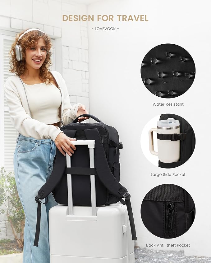 LOVEVOOK Travel Backpack for Women & Men, 50L Large Carry On Backpack Airline Approved, TSA Personal Item Weekender Bag, Water Resistant Laptop Backpacks with 3 Packing Cubes for Travel Essentials - Image 7