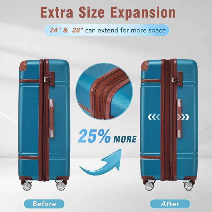 Merax Luggage Set,24 IN Hardside Suitcase with Duffel Bags,3 Piece Expandable Luggage with Spinner Wheels, Vintage Luggage with TSA Lock Lightweight,(Blue) - Image 4