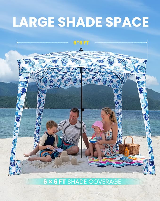 Qipi Beach Cabanas for Sand, Beach Canopy with Sandbags & Side Wall for Family, Easy Set Up Sun Shelter, UPF 50+ UV Protection with Roof Vent - Image 9