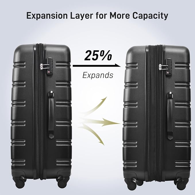 Merax Luggage Sets of 3 Piece Carry on Suitcase Airline Approved,Hard Case Expandable Spinner Wheels (Black) - Image 2