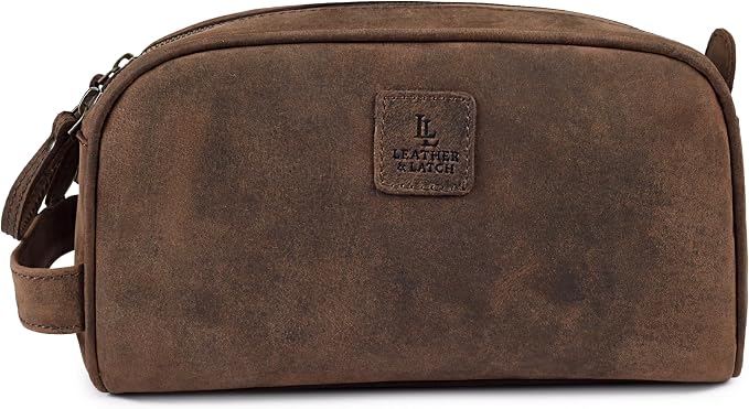 Leather Toiletry Travel Bag with Waterproof Lining, Large Capacity Vintage Dopp Kit, Shaving & Cosmetic Organizer for Men & Women - Brown - Image 2