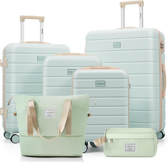 Hardshell Luggage Sets, Lightweight Suitcases with Spinner Wheels, Green by Merax
