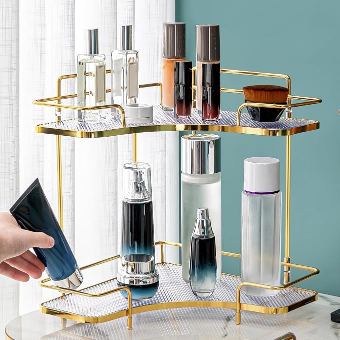Seoneiro 2 Tier Corner Bathroom Counter Organizer, Cosmetic Skincare Organizer, Bathroom Countertop Perfume Tray Vanity Organizer, Kitchen Spice Corner Storage Shelf - Image 6