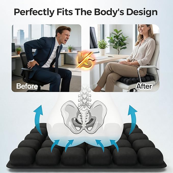 Sondour Travel Cushion Airplane Seat,Airplane Cushion for Long Flight,Press-Type Inflatable Wheelchair Seat Cushion,42 Airbags for Car,Office,Stadium,Ergonomic Comfort Support Pressure Relief-Black - Image 5