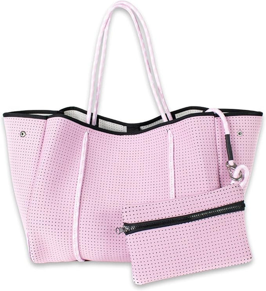 POPUPS Large Neoprene Tote Bag for Women - Everyday Designer Handbag for Travel Work and Beach with Pockets and Zipper Pouch by POPUPSBrand