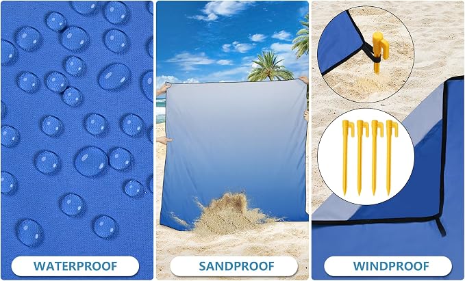 WIWIGO Beach Blanket Waterproof Sandproof Beach Mat 79" X 83"/10'x9'for 2-8 Adults Quick Drying Outdoor Picnic Mat Beach Accessories for Travel, Camping, Hiking - Image 3