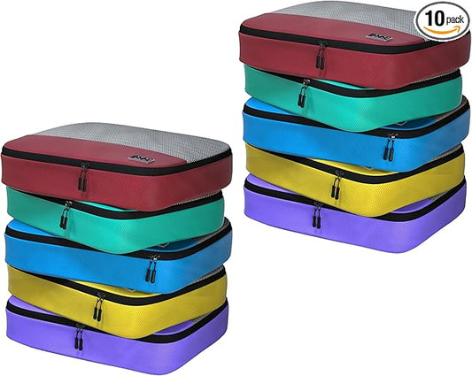 Dot&Dot Large Packing Cubes for Travel 10pc Set - Suitcase Luggage Organizer Bags - Essential Gear for Family - Lightweight Fabric Containers (Non-Compression) by DotDot