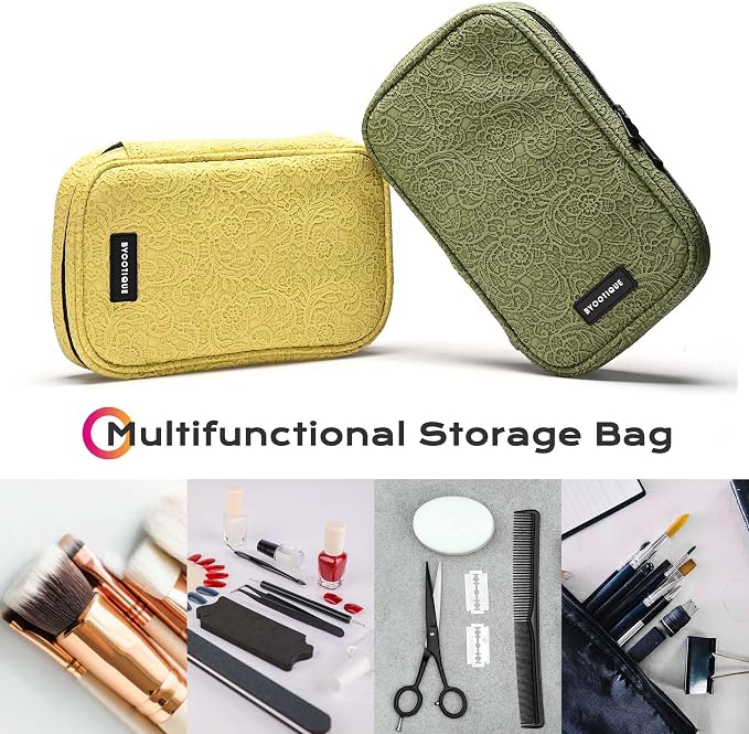 BYOOTIQUE 2 Pack Travel Makeup Brush Bag Cosmetic Brush Holder Organizer | Makeup Artist Bag Cosmetic,Pouch Zipper Bag,with Removable Mesh,for Brushes Cosmetics,Yellow and Green - Image 4
