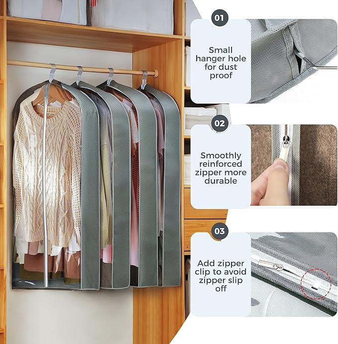 10 Pcs 40" Garment Bags for Hanging Clothes, Clear Suit Bags for Closet Storage Clothing Storage, Garment Bags Shoulder Covers with 4" Gussets for Coats, Jackets, Shirts and Sweater - Image 6