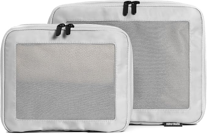 Aerotrunk Compression Packing Cubes for Travel - Luggage Organizer Bags - Double Zipper Packing Cubes for Suitcases (2-Pack, Light Grey) by Aerotrunk