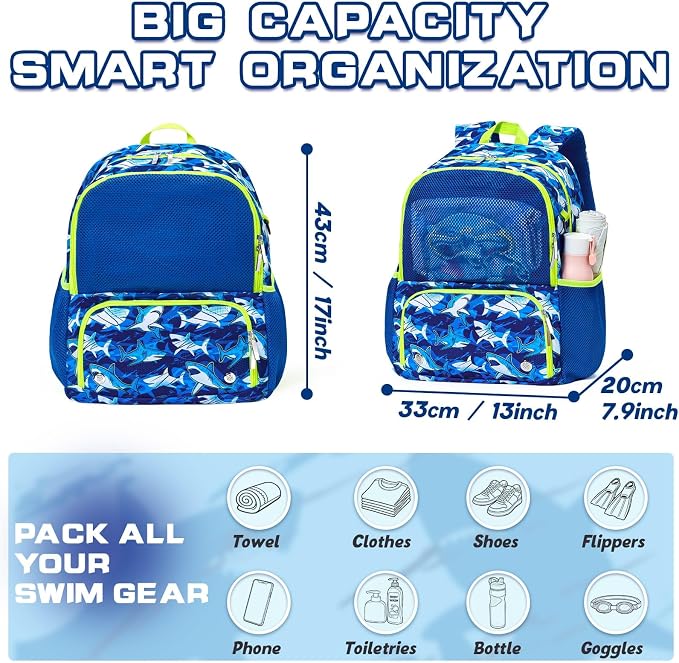 WAWSAM Kids Swim Bag for Swimmers, Beach Gym Bag with Wet Dry Shoes Compartments - Image 6
