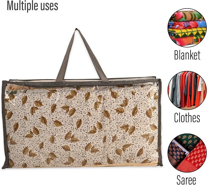 Kuber Industries Waterproof Storage Bags for Clothes | Wardrobe Organizer | Transparent Travel Organizer Bag with Handle | Large | Grey - Image 4
