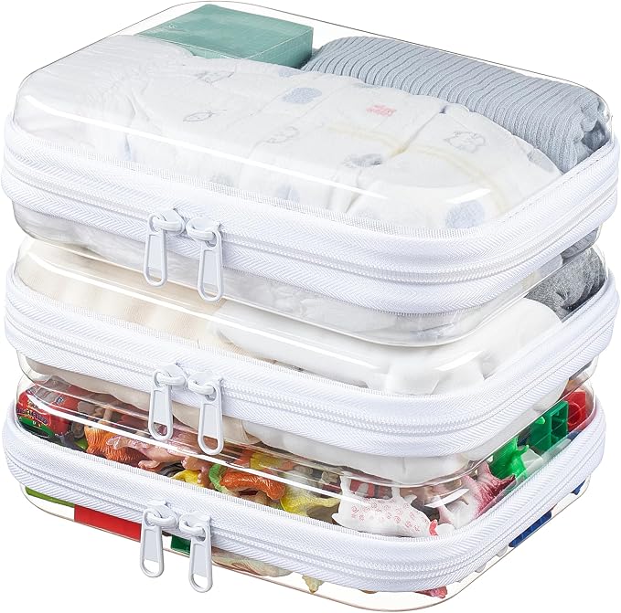3-Pack Medium Clear Hard Shell Zipper Pouches, Clear Zipper Bags, Hard Case Pouches for Purse & Diaper Bag Organizer,and Travel Essentials (3M by WELPIRT