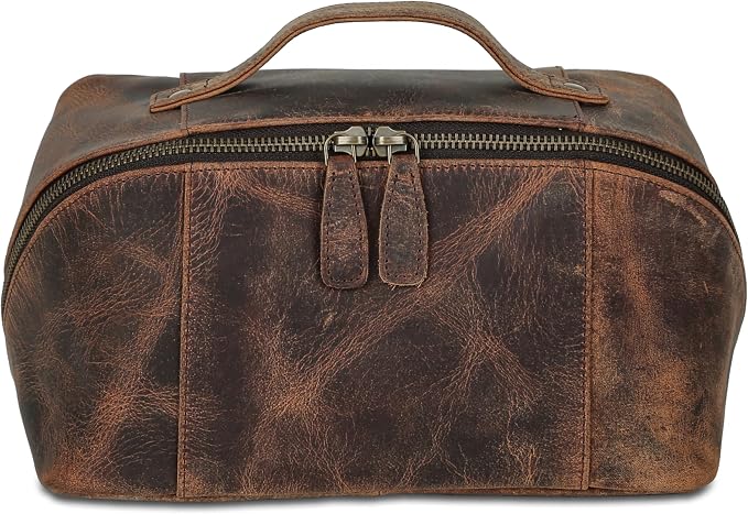 KomalC Luxury Leather Men’s Toiletry Travel Bag – Handmade Shaving Kit with Waterproof Interior, Spacious Storage & Carry Handle – leather travel Kit Bag for Men & Women (Dark Brown) - Image 2