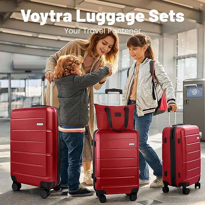 3-Piece Luggage Set, 20" ABS Hardshell Lightweight Suitcase with Smooth Spinner Wheels for Business and Family Travel (Vibrant Red) - Image 7