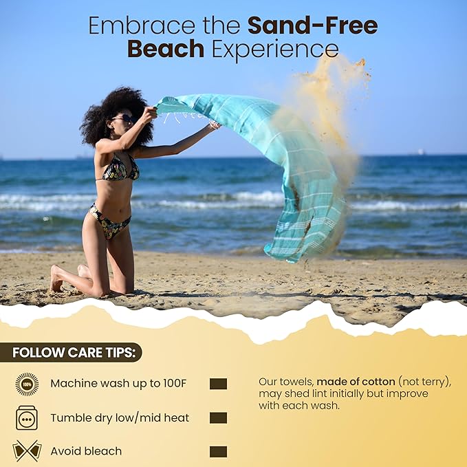 Gold CASE Turkish Beach Towel Set of 6 – 100% Cotton Large Turkish Bath Towels 70 x 38'' – OLYMPOS Oversized, Quick Dry & Sand Free Beach Towel – Lightweight Towels Set - Blue - Image 6