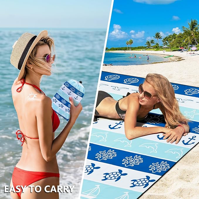HIHOHO Beach Blanket Waterproof Sandproof Extra Large Beach Mat 79" X 83"/120"x108"for 1-8 Adults Quick Drying Durable Outdoor Picnic Mat for Beach Travel Camping Hiking - Image 4