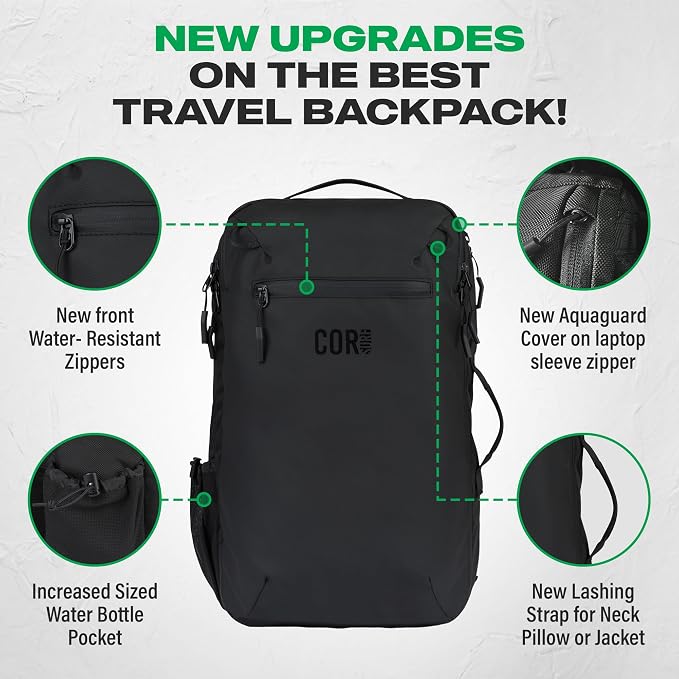 COR Surf Carry On Travel Backpack Bundle | Island Hopper Travel Backpack with Toiletry Bag and Compression Packing Cube Set (40L, Pink) - Image 4