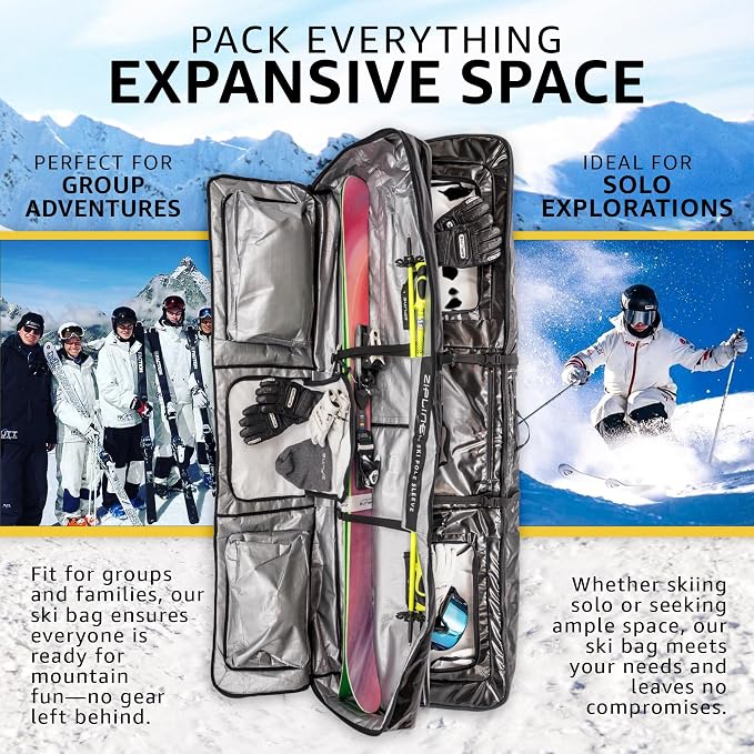 Zipline Ski Double Ski Bag with Wheels - Gear & Apparel Storage for Skiers - 180/200 cm Capacity - Durable & Waterproof - Proven Performance - 3 Yr Warranty - Ski & Snowboard Travel Bag - Image 6