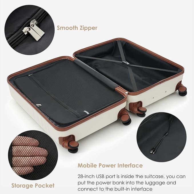 4-Piece Luggage Set, Suitcase with TSA Lock Travel Duffel Bag Wet-Dry Toiletry Bag, Ivory Front-Opening - Image 5