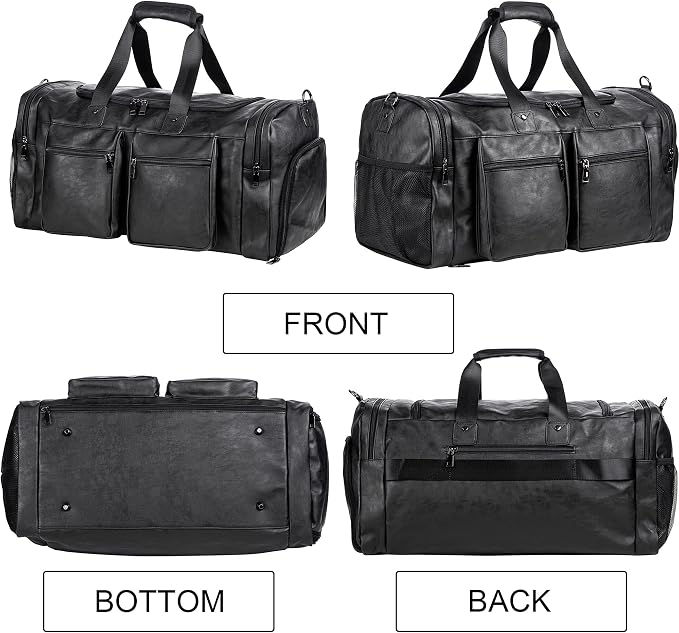 Travel Bag with Shoe Pouch,Weekender Overnight Bag Leather Large Carry On Bag - Image 2