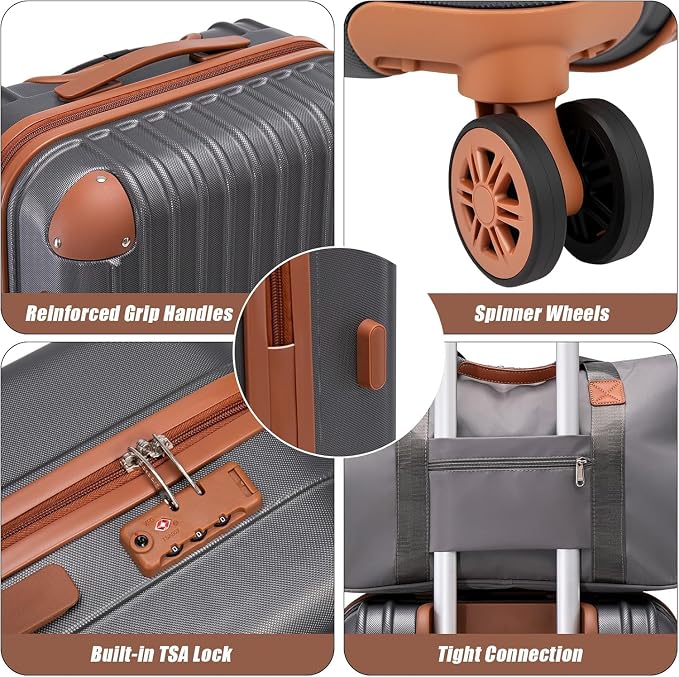 Cosbarn Carry On Luggage Sets 3 Piece, 20 Inch Luggage 22x14x9 Airline Approved with Wheels and TSA Lock, ABS Lightweight Hardshell Travel Suitcase Set with Duffel Bag Travel Bag for Men Women - Image 4