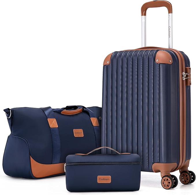 Cosbarn Carry On Luggage Sets 3 Piece, 20 Inch Luggage 22x14x9 Airline Approved with Wheels and TSA Lock, ABS Lightweight Hardshell Travel Suitcase Set with Duffel Bag Travel Bag for Men Women by Cosbarn