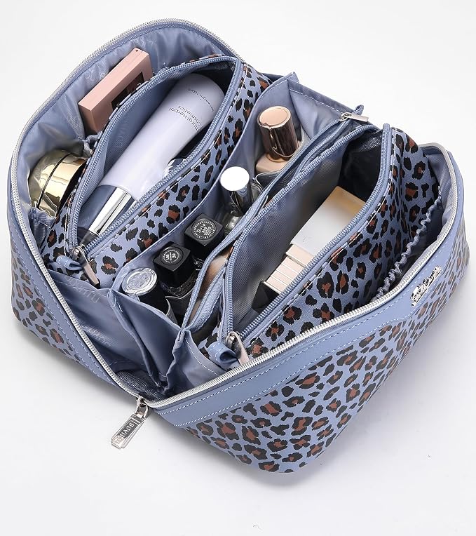 BOYATU Travel Makeup Bags Cosmetic Organizer Bag: 3 Pcs Set Large Capacity Make up Bag with Compartments - Waterproof Leather Toiletry Bags with Handle for Women (B-Light Blue) - Image 6