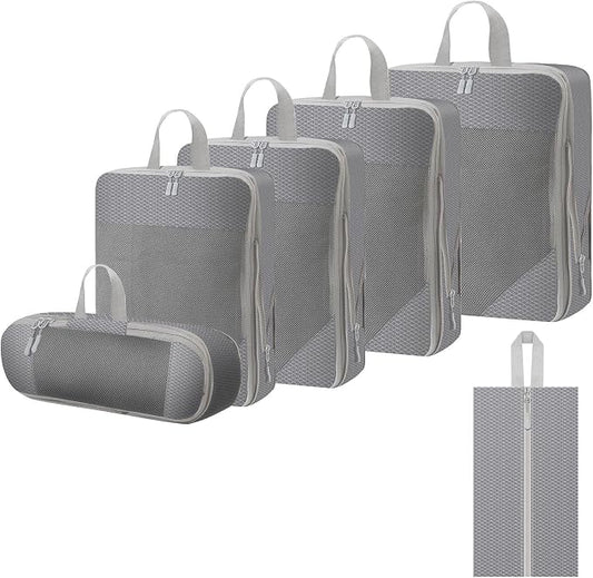 WOOMADA Compression Packing Cubes for Suitcases Travel Essentials 6 Set Rectangle Mesh Expandable Travel Bags Organizer for Luggage by WOOMADA