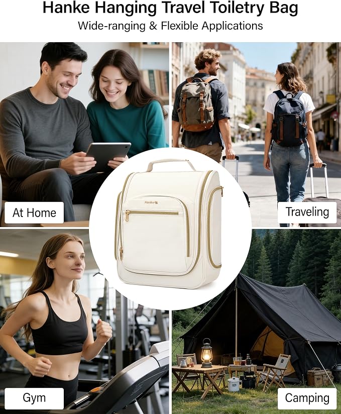 Hanke Hanging Travel Toiletry Bag for Men and Women, Water-Resistant Toiletries Bag Makeup Organizer with Hook, Cosmetic Bag for Bathroom & Travel Essentials Accessories, Off White - Image 9
