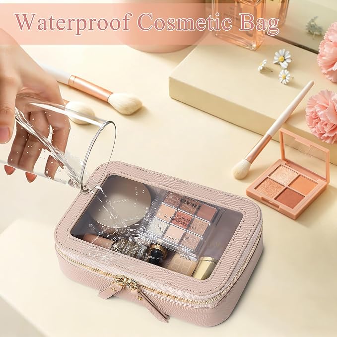 Clear Makeup Bag Small Cosmetic & Toiletry Bag Waterproof Travel Case Women's Pouch Organizer Makeup Bag for Car with Zipper (Pink, Small) - Image 7