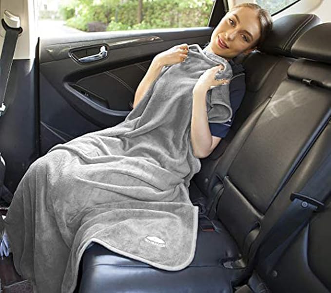 BlueHills Premium Soft Travel Blanket Pillow Combo Airplane - Light Gray | Pillow/Blanket in a Bag, Luggage Belt & Carabiner, Compact Pack for Airport & Long Flights, Travel Essential Accessory Gifts - Image 4