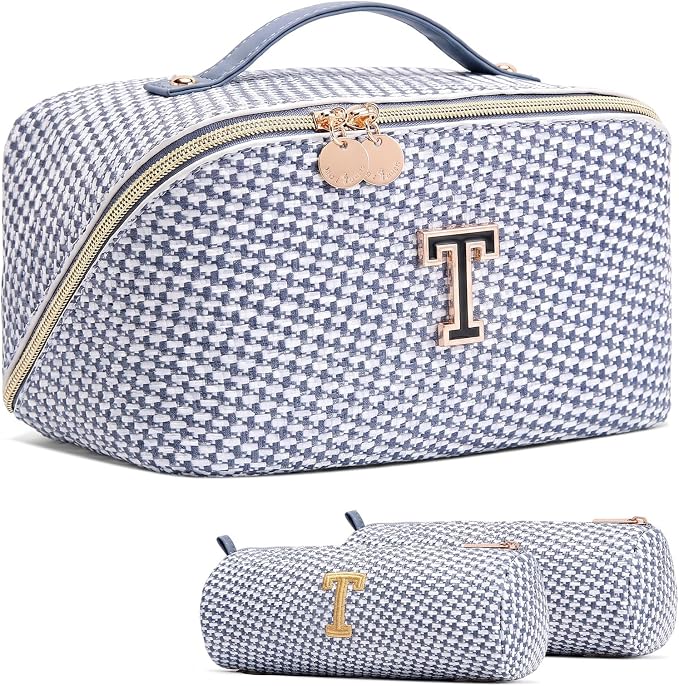 Personalized Gift Travel Makeup Bag: Initial Makeup Organizer Bag for Women | 3-in-1 Custom Make up Bag Set - Vegan Leather Travel Cosmetic Bag - Luxury Gift for Women – Birthday, Anniversary, Graduation by Unknown
