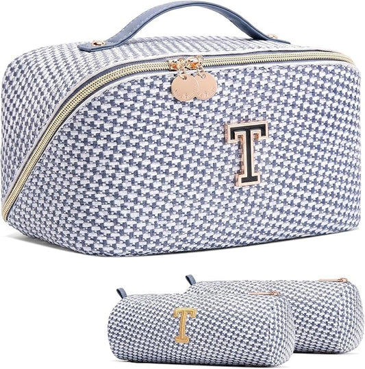 Personalized Gift Travel Makeup Bag: Initial Makeup Organizer Bag for Women | 3-in-1 Custom Make up Bag Set - Vegan Leather Travel Cosmetic Bag - Luxury Gift for Women – Birthday, Anniversary, Graduation by Unknown