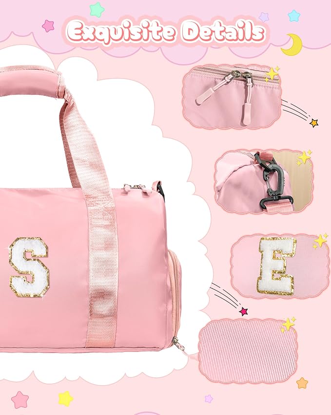 Birthday Gifts for 3 4 5 6 7 8 9 10 11 12 Year Old Girls-Girl Gym Bag with Shoe Compartment, Kid Personalized Weekender Overnight Bags, Initial Travel Tote with Makeup Pouch (Letter B) - Image 4