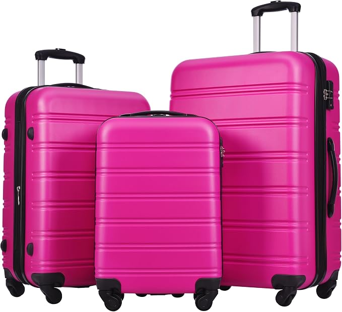 Merax Luggage Sets 3 Piece Hardside Expandable Suitcase with Spinner Wheels,Durable Lightweight Luggage with TSA Lock, Large Travel Luggage Set(Pink-1,20+24+28 inches) by Merax
