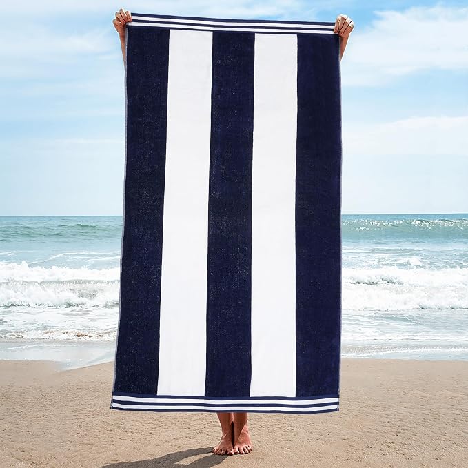 Superior Cotton Nautical Stripe Beach Towels, Colorful Towels for Adult, Kid, Pool, Swimming, Sand, Travel, Large Oversized, Absorbent, Fast Drying, Bath Basics, Cabana Collection, 1 Piece, Blue by SUPERIOR