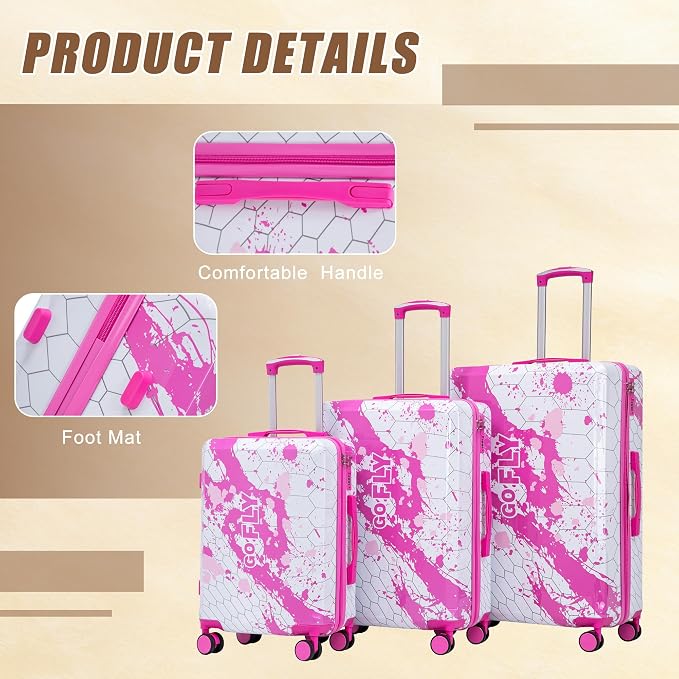 Hardside Luggage Sets, Lightweight Stripes Suitcase with Spinner Wheels, Pink-PC - Image 5