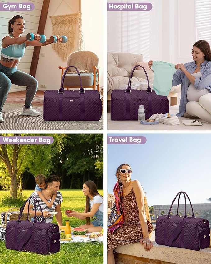 Women Weekender Travel Duffle Bag: Travel Duffel Overnight Bags with Shoe Compartment Large Carry on Tote with Toiletry Bag Weekend Traveling Yoga Gym Hospital Bag for Women with Wet Pocket 3 PCS Set - Image 4