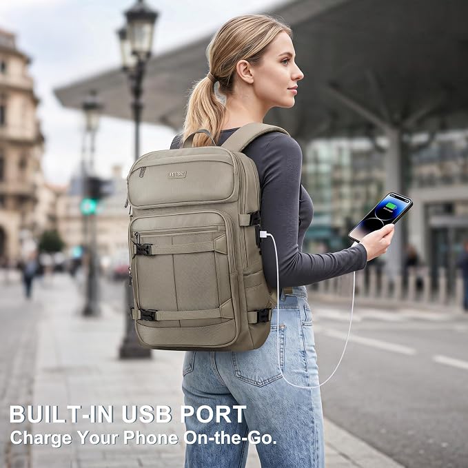 PIJUSHI Casual Travel Backpack for Women with 16" Padded Laptop Compartment | Carry On Luggage with USB Charging Port, 1680D Water-Resistant Nylon, Airline Approved, For Daily, Hiking - Image 3