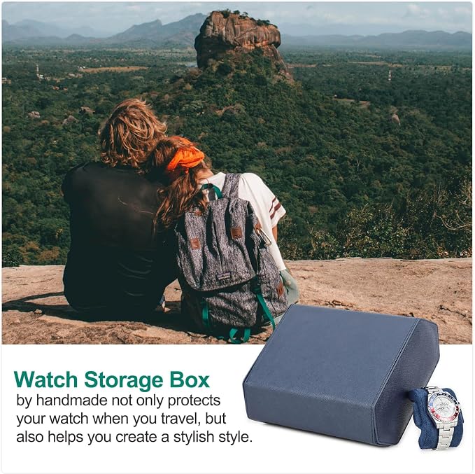 Hiram Genuine Leather Hexagon Watch Roll Travel Case, Leather 6-Watches Roll Case with Removable Pillow Cushion for Treasured Watches and Bracelets-Blue - Image 7