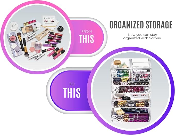 Sorbus Acrylic Makeup Organizer Set, 6-Drawer Vanity & Countertop Cosmetic Storage with Small & Wide Drawers, Diamond Makeup Storage for Brushes, Lipsticks, Jewelry – Holiday Gift for Women & Teens - Image 4