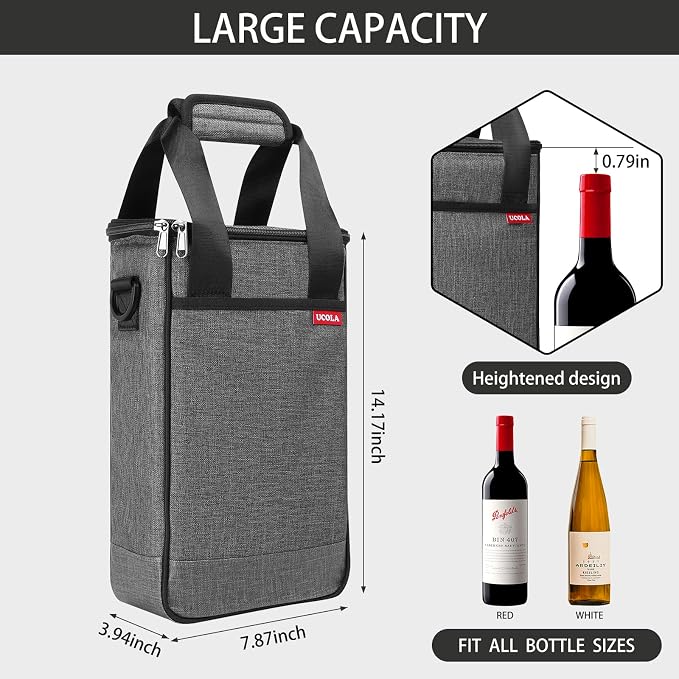 Wine Cooler Bag, Leakproof Insulated Wine Carrier Tote | Fits 2, 3 or 6 bottles with removable divider, shoulder strap, BYOB travel tote for champagne, liquor, picnic and gifts - Image 2