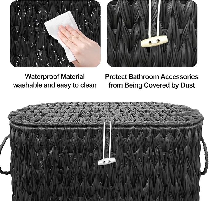 Coeusy Black Toilet Paper Basket with Lid,Wicker Toilet Paper Storage Stand,Large Narrow Bathroom Towel Basket Mega Roll Container Bin for Toilet Tank,Floor - Image 5